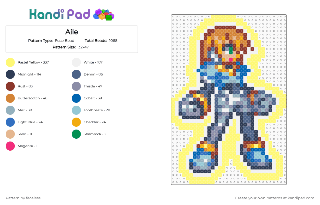 Aile - Fuse Bead Pattern by faceless on Kandi Pad - yellow,blue,purple,red,mega man zx