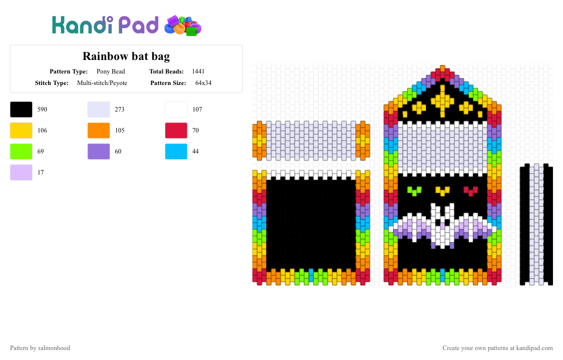 Rainbow bat bag - Pony Bead Pattern by salmonhood on Kandi Pad - black,white,orange,green,colorful