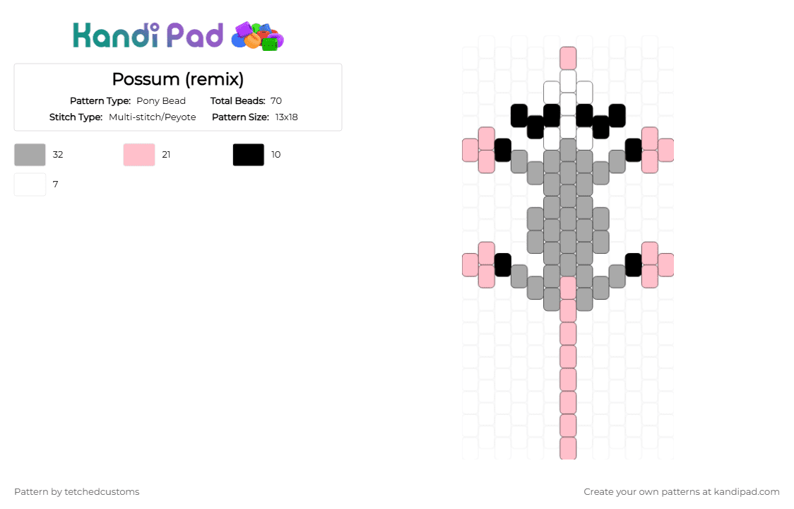 Possum (remix) - Pony Bead Pattern by tetchedcustoms on Kandi Pad - beige,pink,animal,opossum