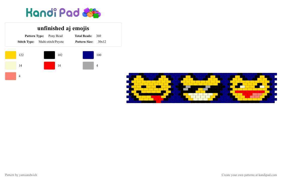 AJ Emoji panel - Pony Bead Pattern by yamsandwich on Kandi Pad - purple, yellow