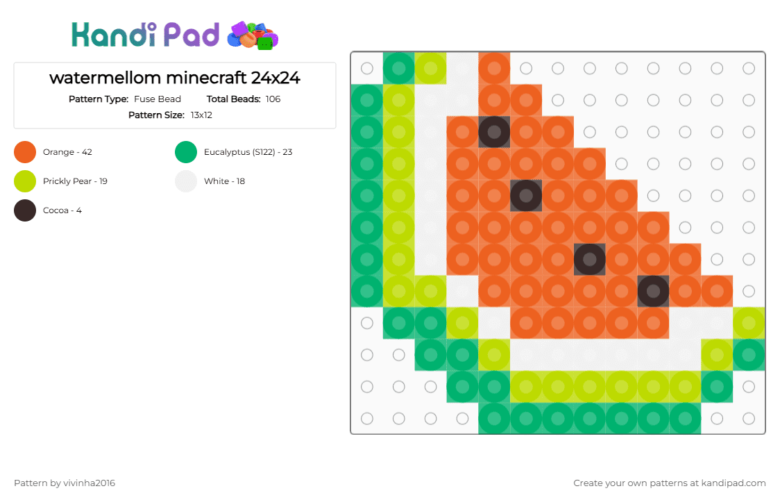 watermellom minecraft 24x24 - Fuse Bead Pattern by vivinha2016 on Kandi Pad - green, orange