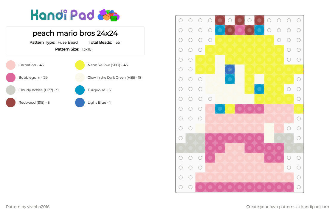 peach mario bros 24x24 - Fuse Bead Pattern by vivinha2016 on Kandi Pad - yellow,beige,pink