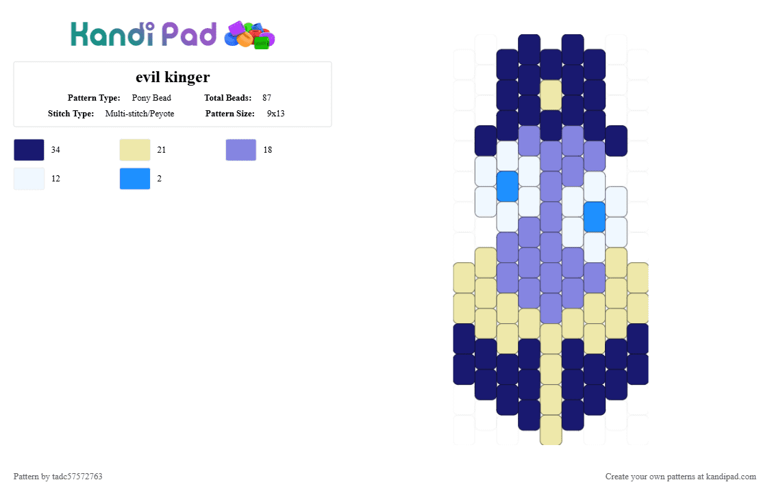 evil kinger - Pony Bead Pattern by tadc57572763 on Kandi Pad - purple,yellow,blue
