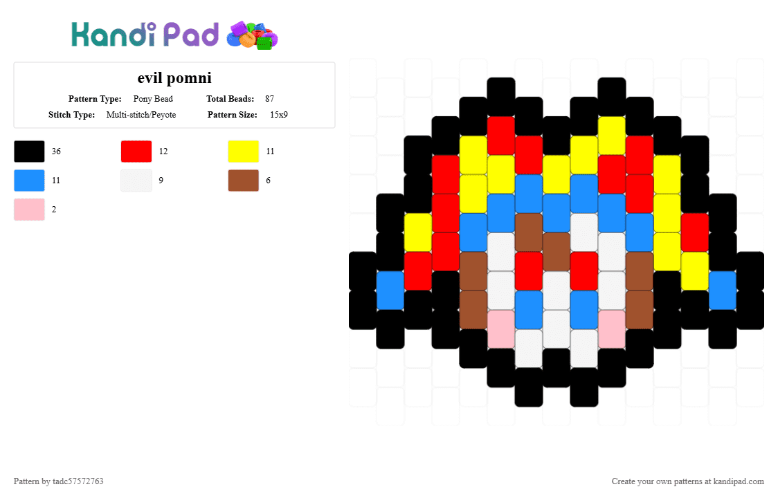 evil pomni - Pony Bead Pattern by tadc57572763 on Kandi Pad - red,yellow,light blue