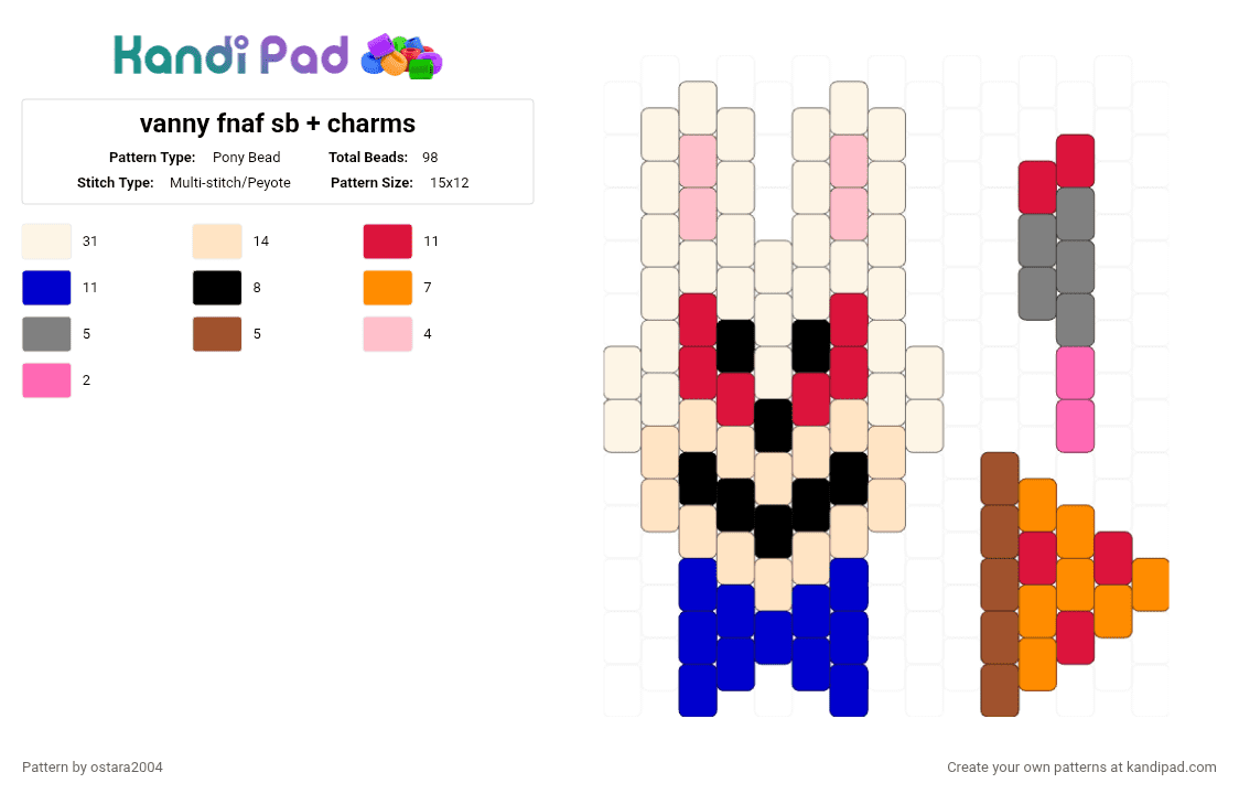 vanny fnaf sb + charms - Pony Bead Pattern by ostara2004 on Kandi Pad - red,beige,purple