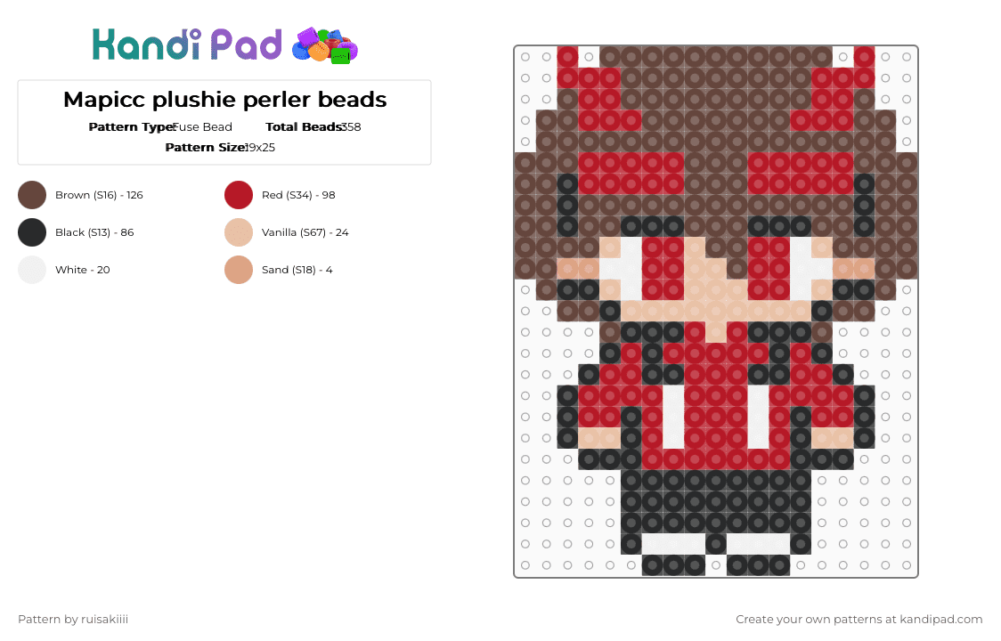 Mapicc plushie perler beads - Fuse Bead Pattern by ruisakiiii on Kandi Pad - red,brown,mapicc,lifesteal,unstable,doll,plushie