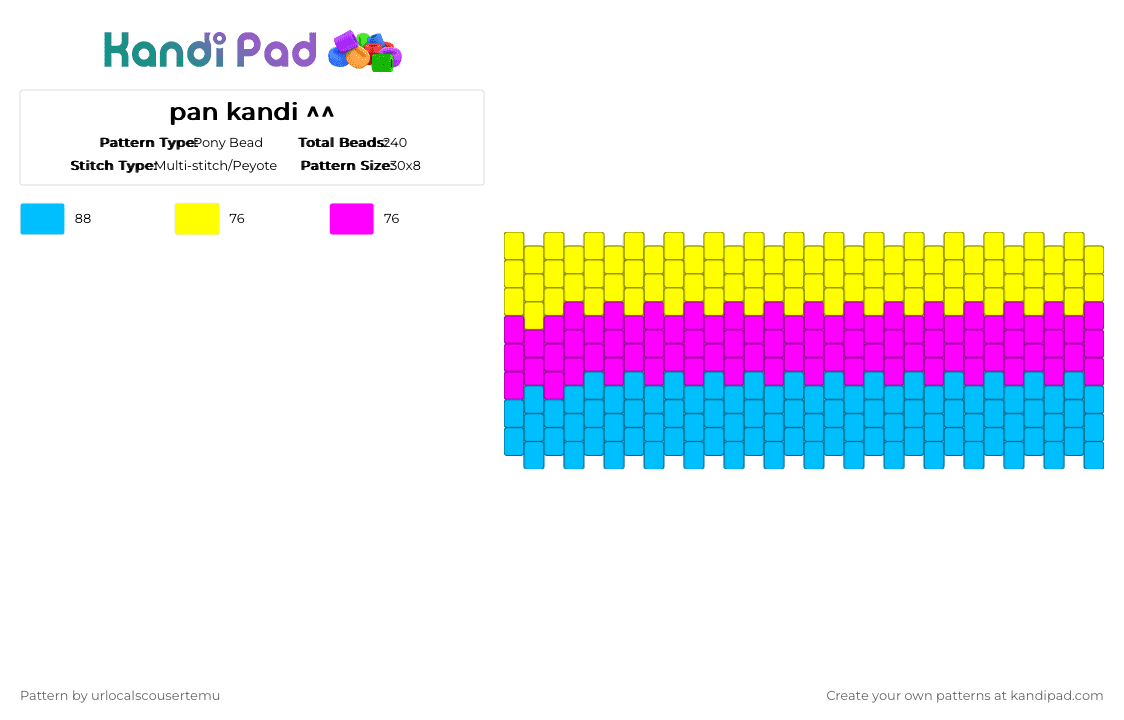 pan kandi ^^ - Pony Bead Pattern by urlocalscousertemu on Kandi Pad - light blue