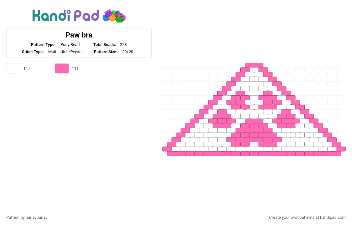 Paw bra - Pony Bead Pattern by harleybarley on Kandi Pad - pink, white