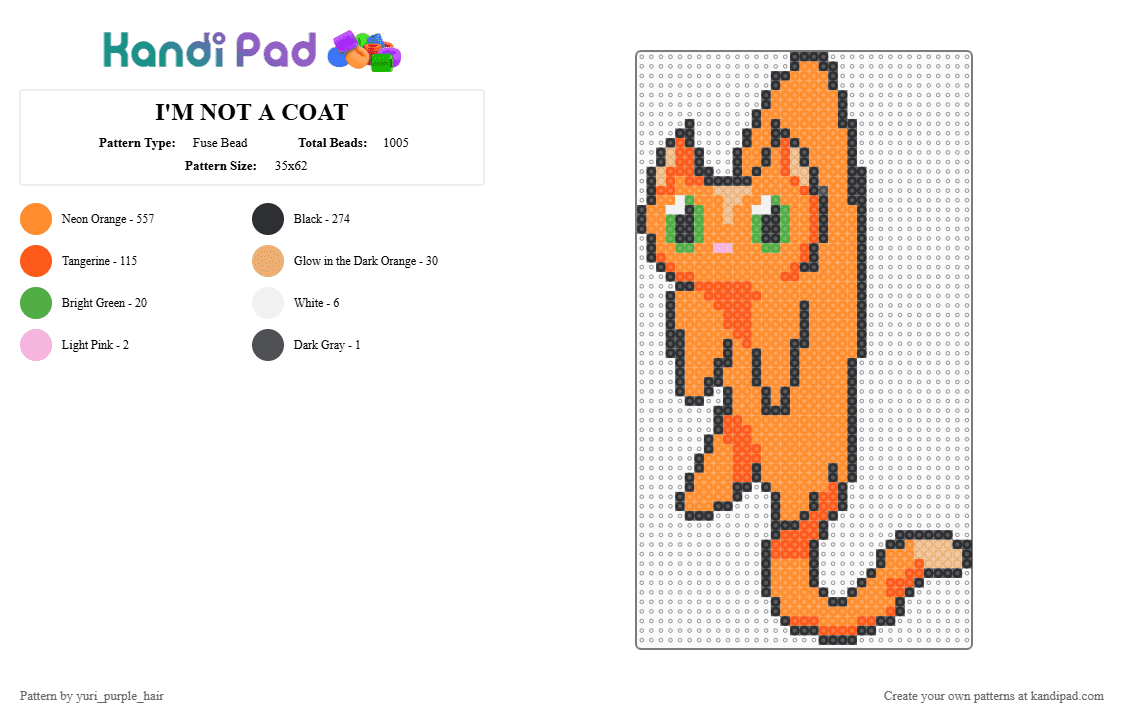 I\'M NOT A COAT - Fuse Bead Pattern by yuri_purple_hair on Kandi Pad - orange