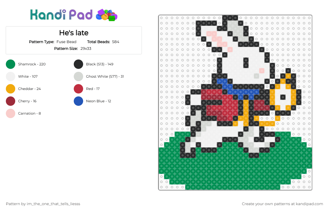He\'s late - Fuse Bead Pattern by yuri_purple_hair on Kandi Pad - green