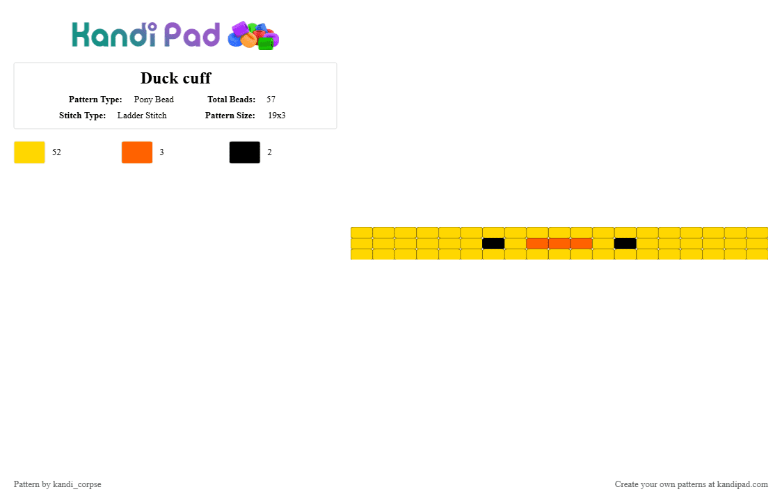 Duck cuff - Pony Bead Pattern by yuri_purple_hair on Kandi Pad - yellow