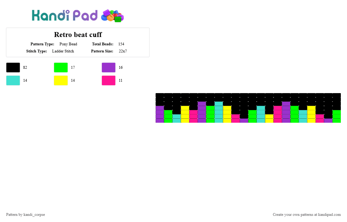 Retro beat cuff - Pony Bead Pattern by yuri_purple_hair on Kandi Pad - black,purple,yellow,colorful