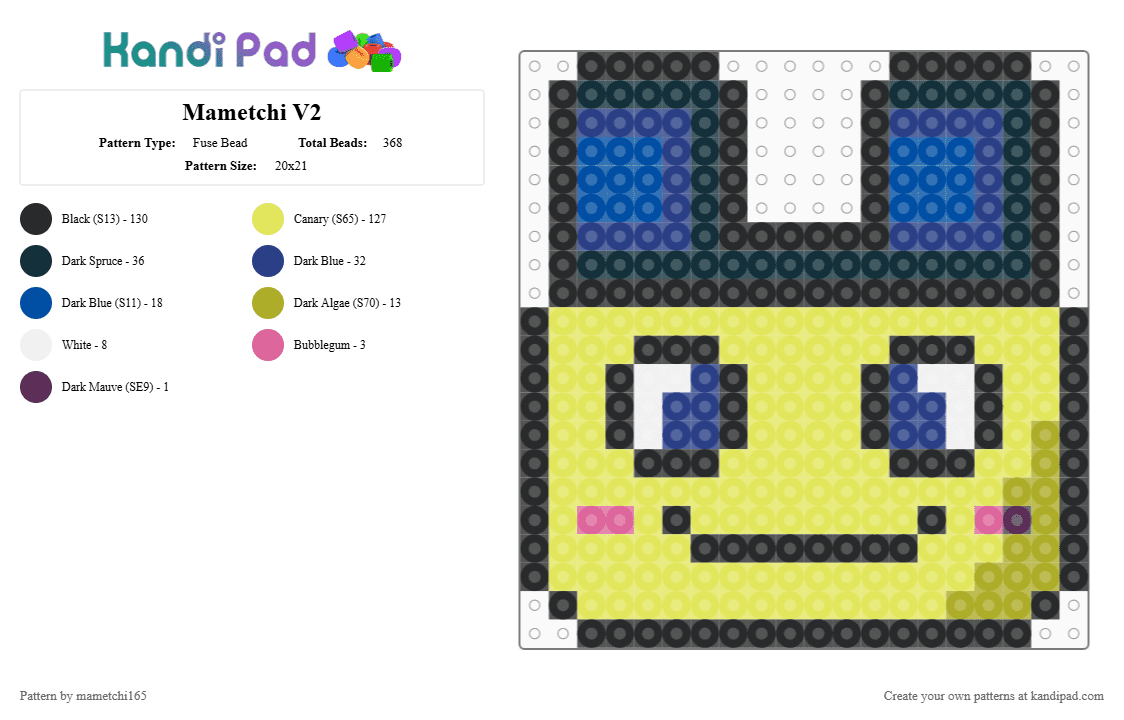 Mametchi V2 - Fuse Bead Pattern by mametchi165 on Kandi Pad - yellow,blue,mametchi,tamagotchi,perler,anime