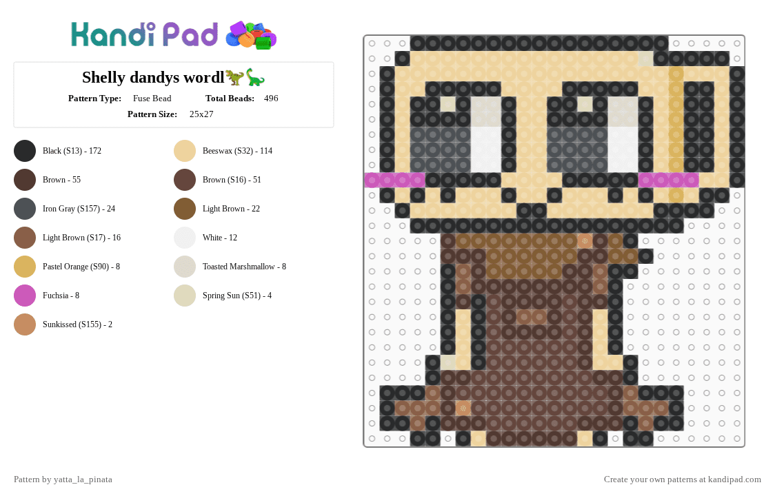Shelly dandys wordl🦖🦕 - Fuse Bead Pattern by yatta_la_pinata on Kandi Pad - beige, brown