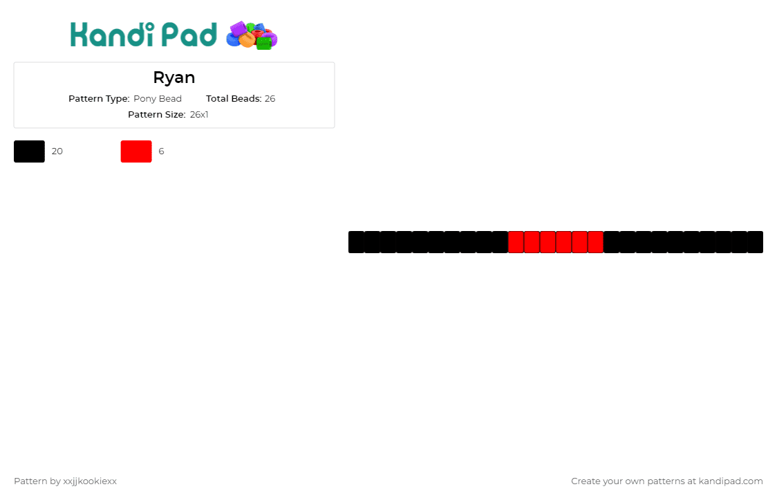 Ryan - Pony Bead Pattern by xxjjkookiexx on Kandi Pad - single,bracelet,cuff,black