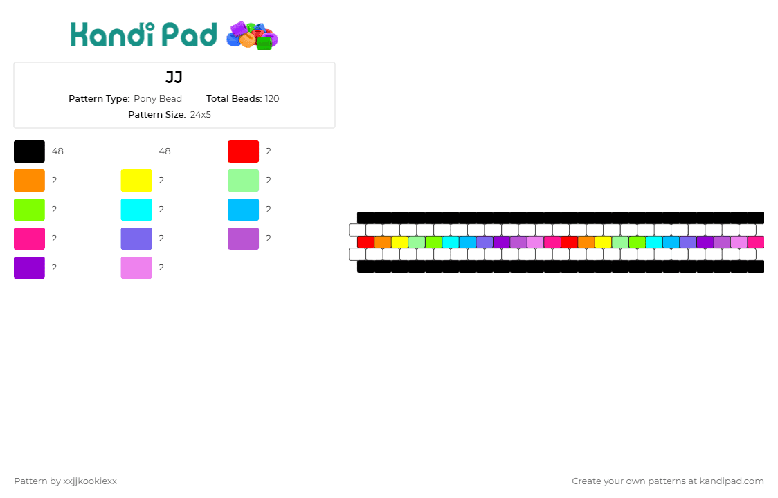 JJ - Pony Bead Pattern by xxjjkookiexx on Kandi Pad - rainbow,cuff,joy,inclusivity,diversity,splash,burst,vibrant,white