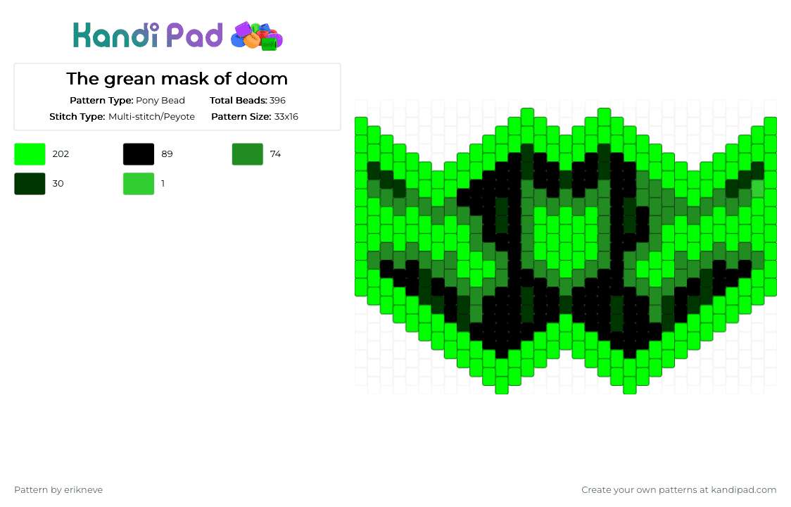 The grean mask of doom - Pony Bead Pattern by erikneve on Kandi Pad - green,black