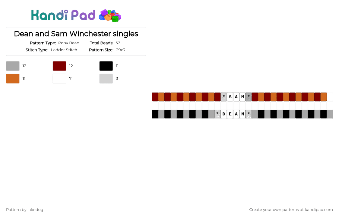 Dean and Sam Winchester singles - Pony Bead Pattern by lakedog on Kandi Pad - beige, brown, dean, sam, supernatural, winchester