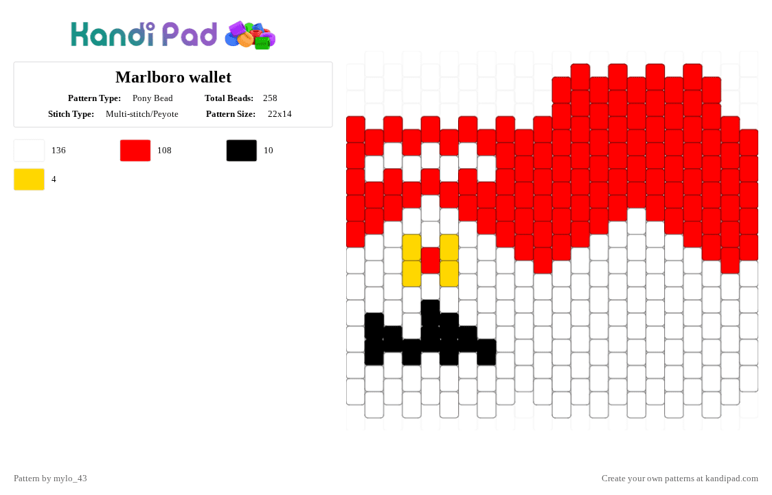 Marlboro wallet - Pony Bead Pattern by lakedog on Kandi Pad - red,marlboro,wallet,cigarette