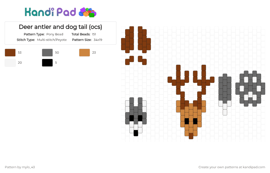 Deer & dog - Pony Bead Pattern by lakedog on Kandi Pad - brown, charms, deer, dog, gray, ocs, wolf