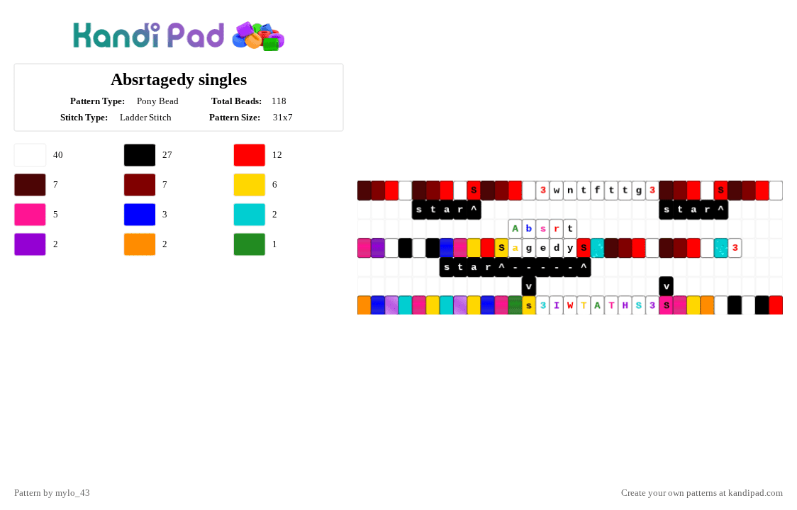 Absrtagedy singles - Pony Bead Pattern by lakedog on Kandi Pad - white,brown,red,purple,colorful,gangle,zooble,google,abstragedy,singles,tadc,the amazing digital circus,yuri