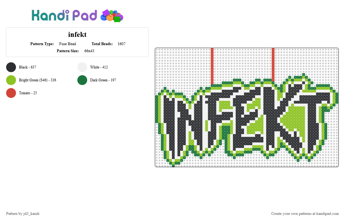 infekt - Fuse Bead Pattern by jd3_kandi on Kandi Pad - infekt,dj,music,logo,edm,green