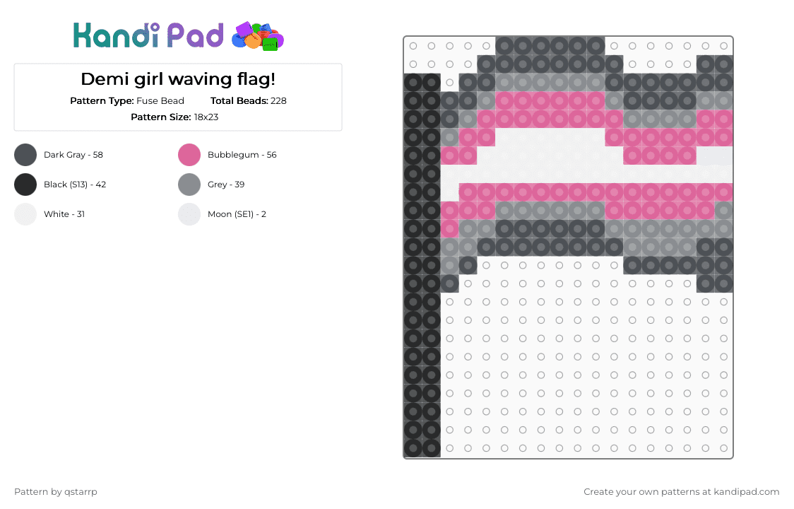 Demi girl waving flag! - Fuse Bead Pattern by qstarrp on Kandi Pad - gray,pink,demigirl,pride,lgbtqia,lgbtq