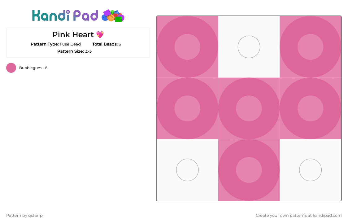 Pink Heart 💖 - Fuse Bead Pattern by qstarrp on Kandi Pad - pink,heart,cute,kawaiii,cutesy,easy,small,simple
