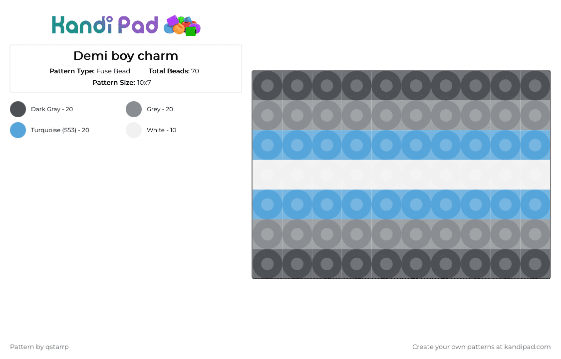 Demi boy charm - Fuse Bead Pattern by qstarrp on Kandi Pad - gray,light blue,demiboy,demigirl,flag,charm,easy,small,mini,boy