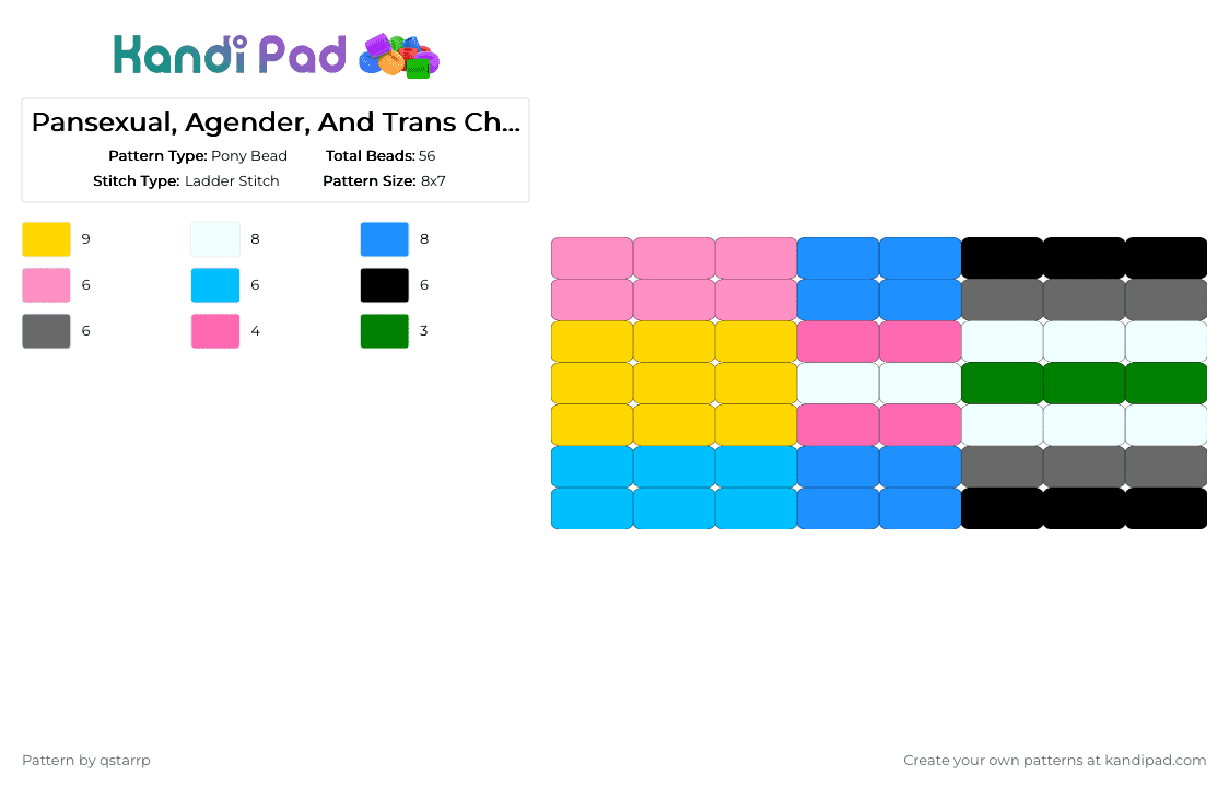Pansexual, Agender, And Trans Charm!!! - Pony Bead Pattern by qstarrp on Kandi Pad - pansexual,transgender,agender,pan,trans,lgbtq,charm
