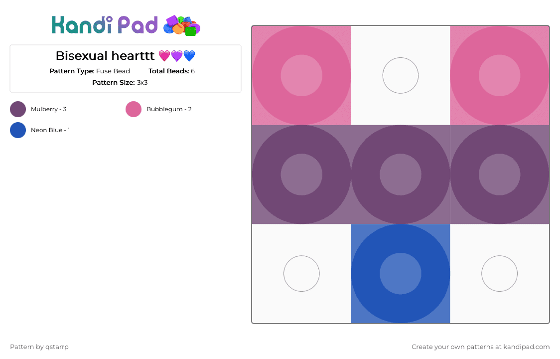 Bisexual hearttt 🩷💜💙 - Fuse Bead Pattern by qstarrp on Kandi Pad - pink,heart,min,bisexual,pride,lgbtqia,lgbtq,yayyayayya