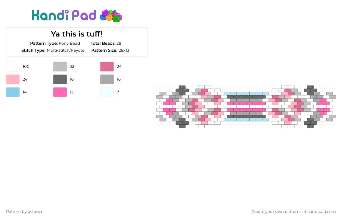 Demi girl paw multi stitch cuff - Pony Bead Pattern by qstarrp on Kandi Pad - beige,pink,demigirl,cuff,demigirl cuff