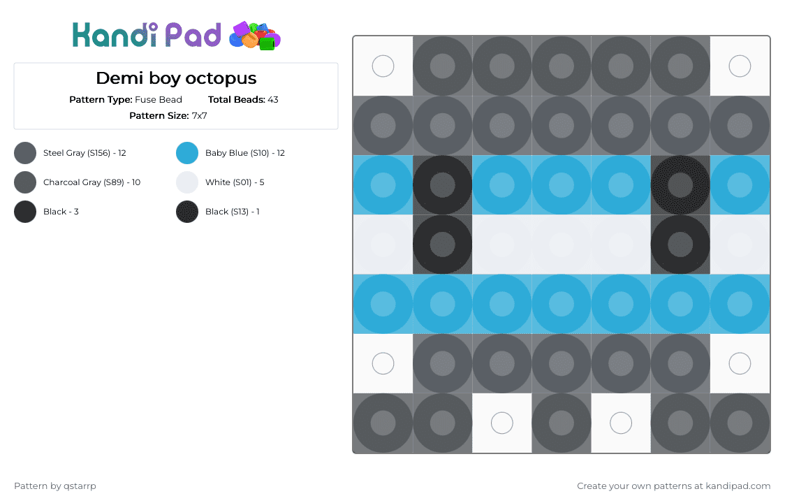 Demi boy octopus - Fuse Bead Pattern by qstarrp on Kandi Pad - gray,light blue,demiboy,demigirl,yippie,someone likes ti smellfwrts,cupcake