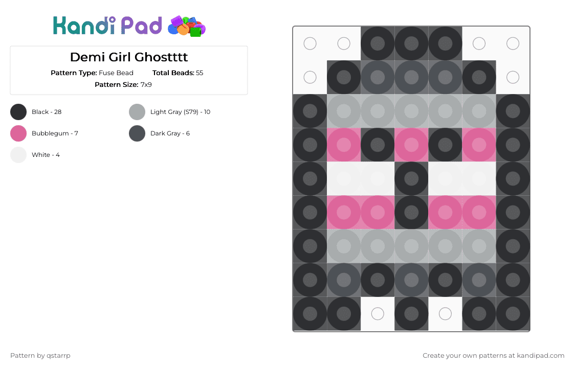 Demi Girl Ghostttt - Fuse Bead Pattern by qstarrp on Kandi Pad - gray,pink