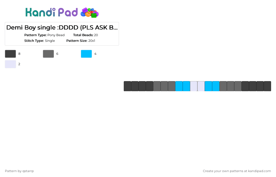 Demi Boy single :DDDD (PLS ASK BEFORE REMIXING!!!) - Pony Bead Pattern by qstarrp on Kandi Pad - gray,light blue,demiboy,demigirl,demigender,demi,idk,lolz,pride,charm