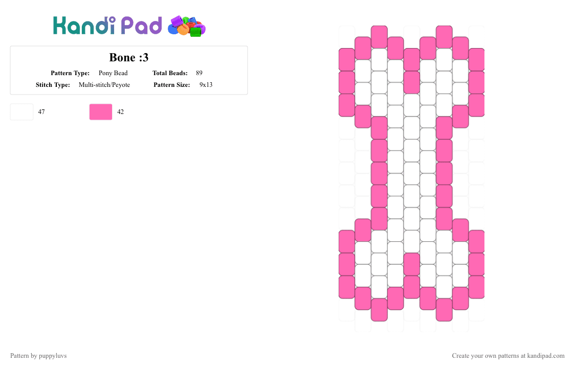 Bone :3 - Pony Bead Pattern by puppyluvs on Kandi Pad - pink,white