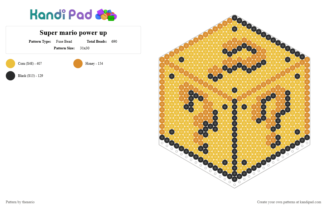 Super mario power up - Fuse Bead Pattern by thenerio on Kandi Pad - mario,block,coins,coin block,question mark,nintendo,power up,video game,gaming,yellow,orange