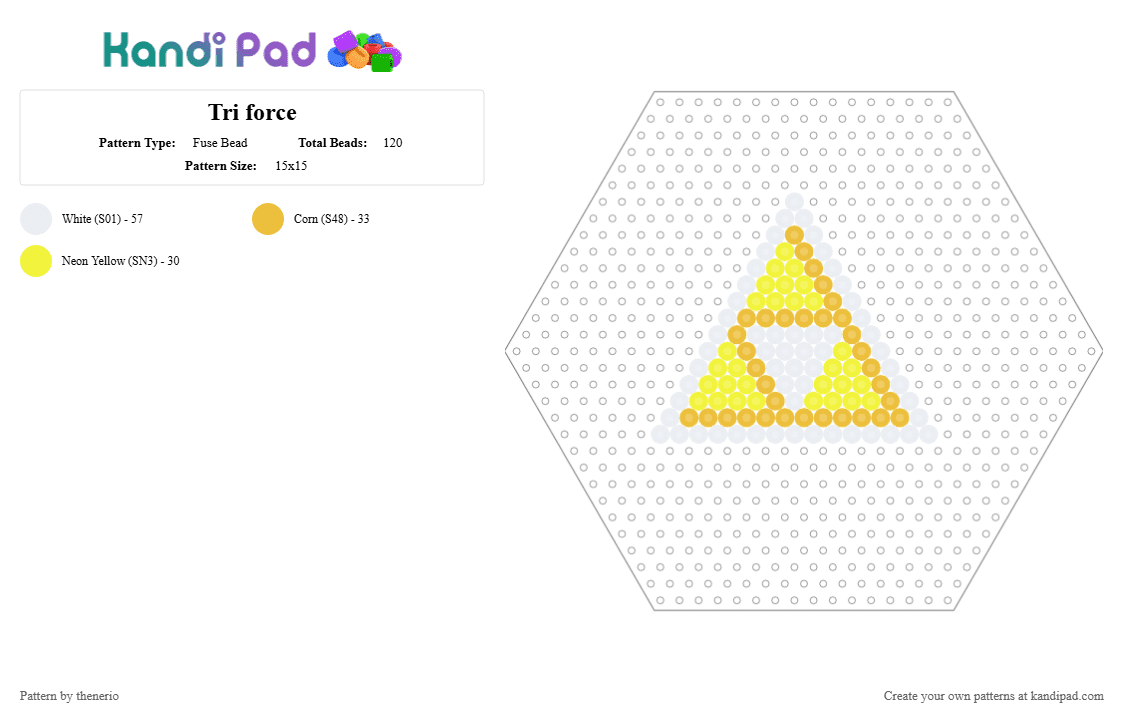 Tri force - Fuse Bead Pattern by thenerio on Kandi Pad - white, yellow