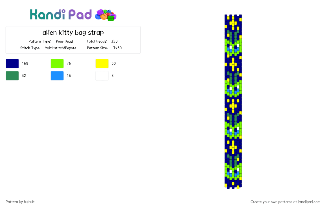 alien kitty bag strap [og @/solaceofthestarz] - Pony Bead Pattern by huinuit on Kandi Pad - purple,green,alien,cat