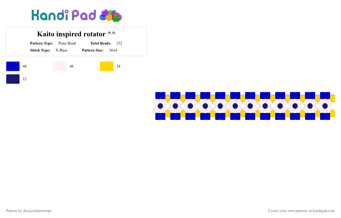 Kaito inspired rotator ^^ - Pony Bead Pattern by decayedstartroops on Kandi Pad - purple,yellow,vocaloid