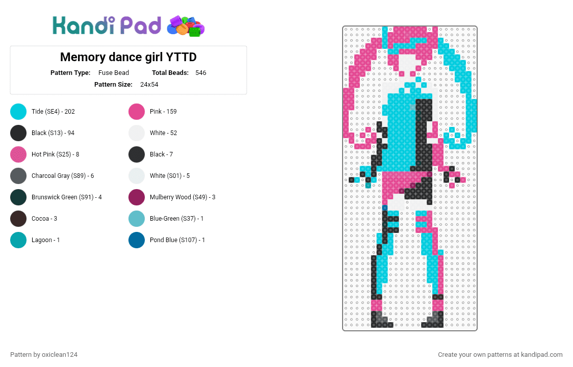 Memory dance girl YTTD - Fuse Bead Pattern by oxiclean124 on Kandi Pad - kimi ga shine, light blue, pink, your turn to die, yttd