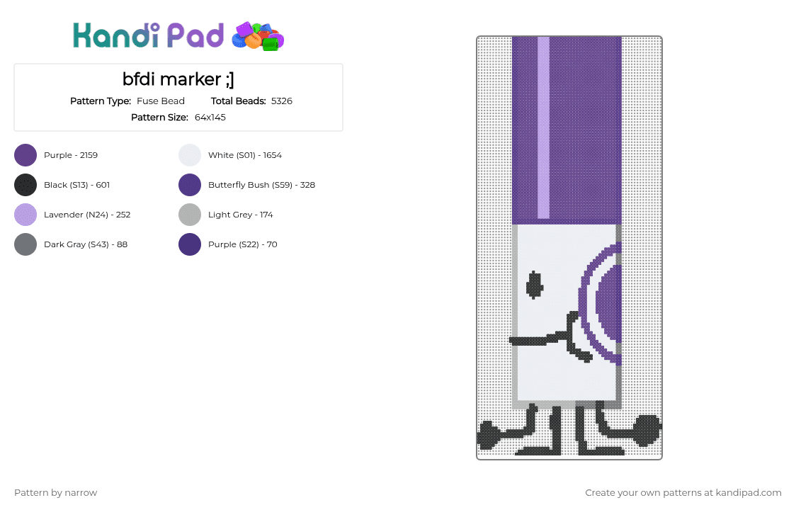 bfdi marker ;] - Fuse Bead Pattern by narrow on Kandi Pad - purple