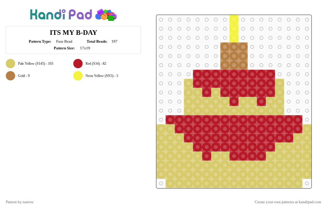 ITS MY B-DAY - Fuse Bead Pattern by narrow on Kandi Pad - red,yellow
