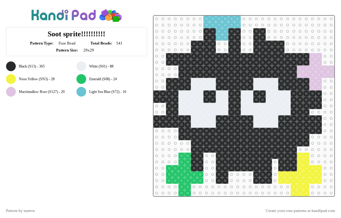 Soot sprite!!!!!!!!!! - Fuse Bead Pattern by narrow on Kandi Pad - black,white,green,yellow
