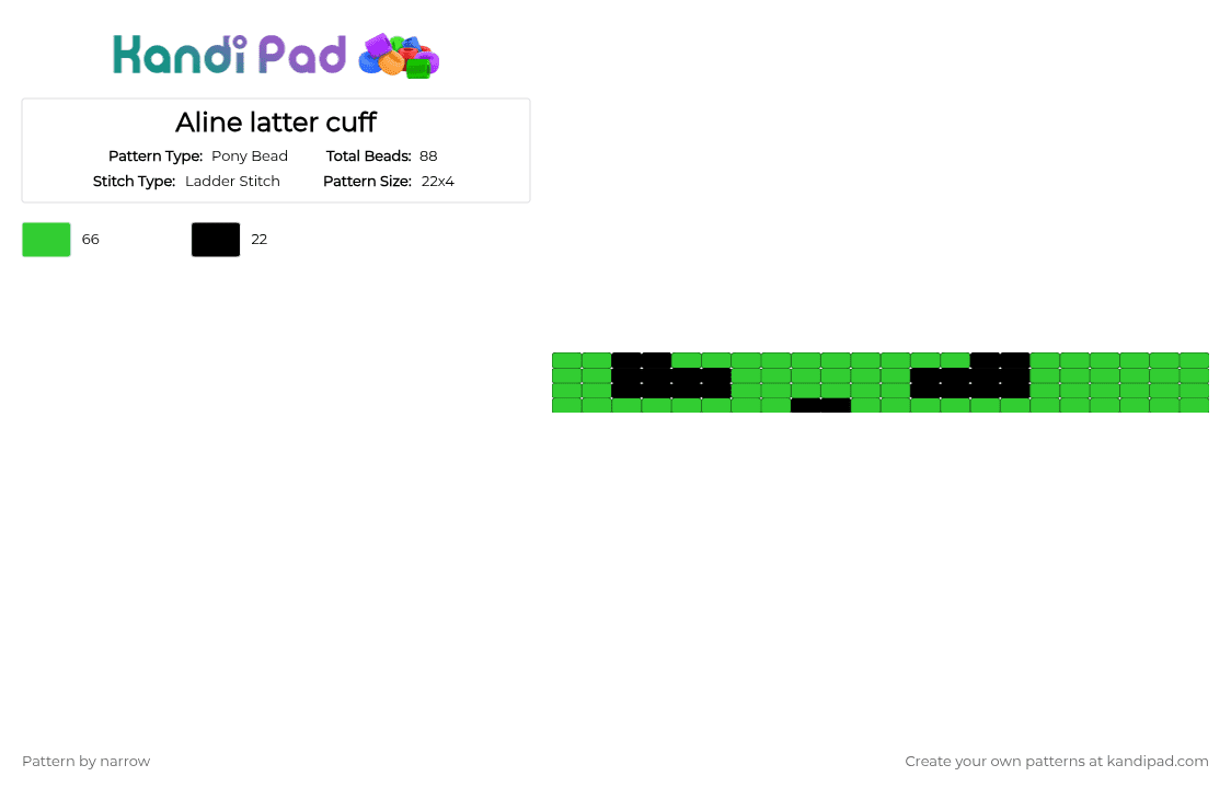Aline latter cuff - Pony Bead Pattern by narrow on Kandi Pad - green