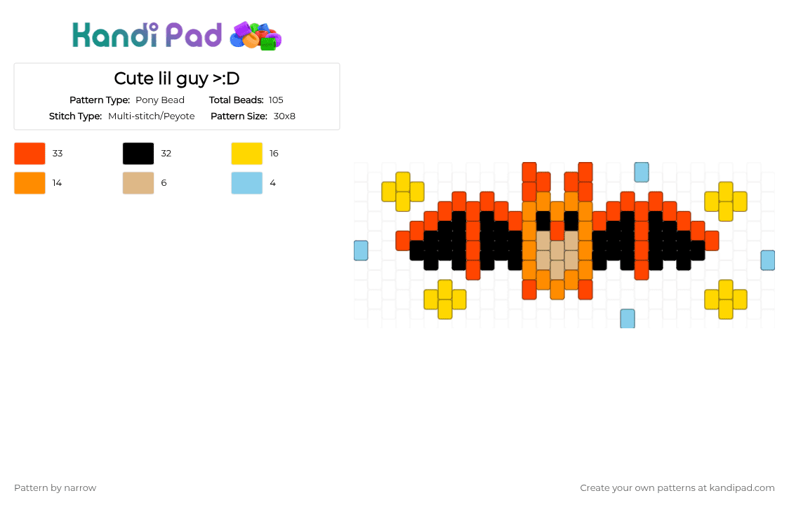Cute lil guy >:D - Pony Bead Pattern by narrow on Kandi Pad - red,orange,yellow