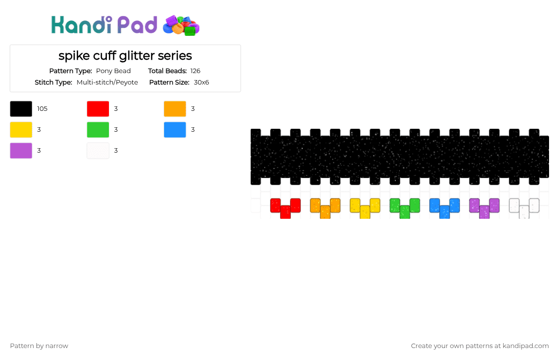 spike cuff glitter series - Pony Bead Pattern by narrow on Kandi Pad - black, colorful, green, orange, pink