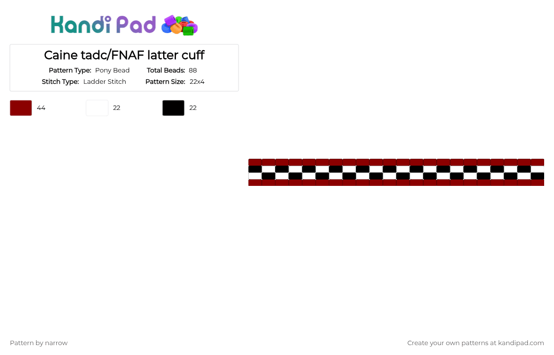 Caine tadc/FNAF latter cuff - Pony Bead Pattern by narrow on Kandi Pad - red,white