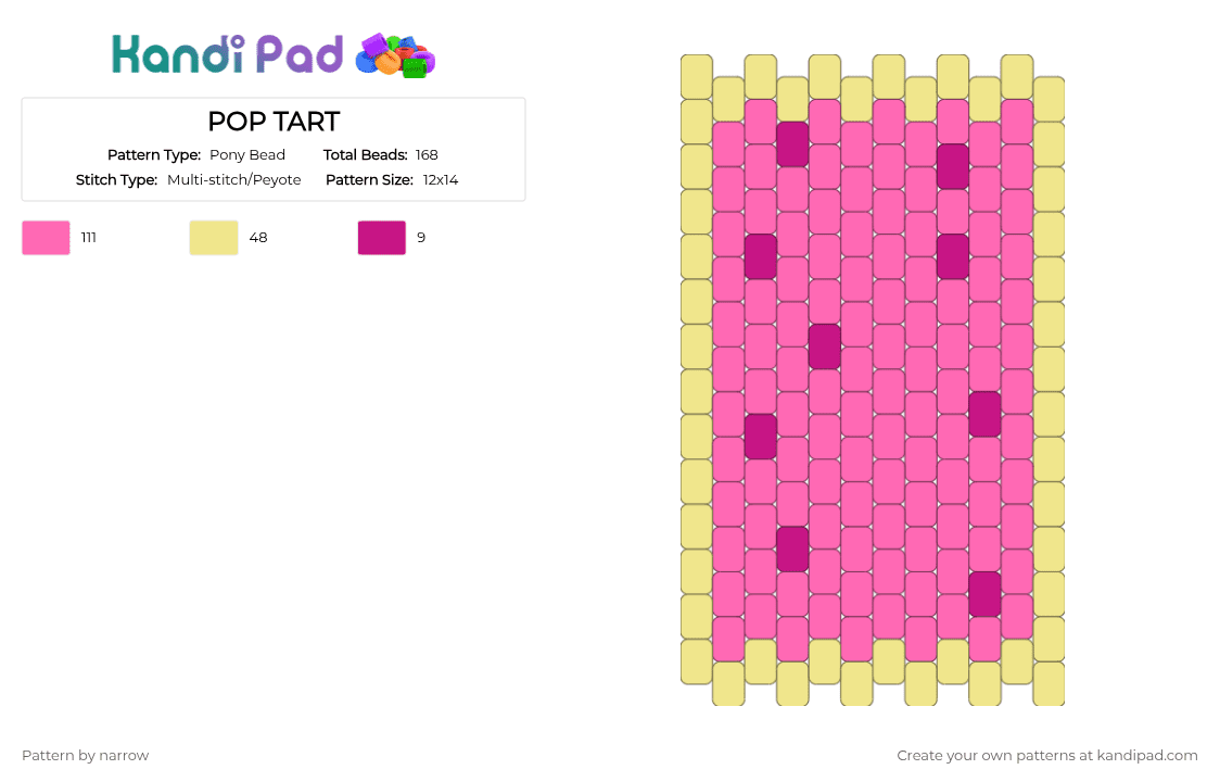 POP TART - Pony Bead Pattern by narrow on Kandi Pad - yellow,pink
