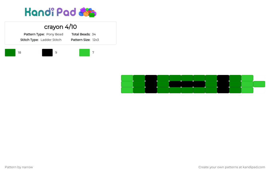 crayon 4/10 - Pony Bead Pattern by narrow on Kandi Pad - black, green